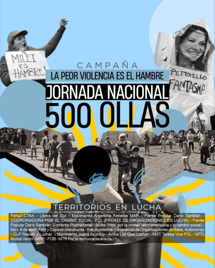 Argentina. Este viernes habrá 500 ollas populares en todo el país con la consigna “la peor violencia es el hambre”